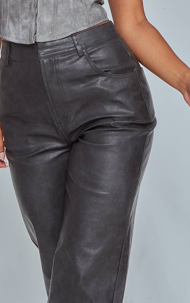 Noir Délavé Pantalon Droit En Synthétiquecuir Effet Délavé