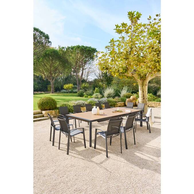 Table de jardin extensible ÉVASION Effet bois Honey & Graphite