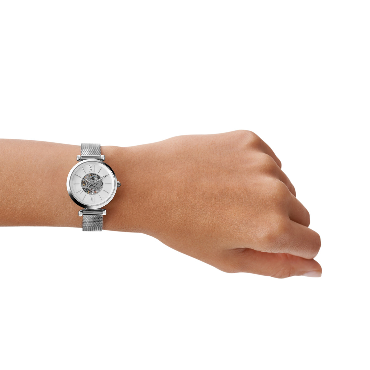 Montre FOSSIL femme automatique, bracelet acier inoxydable gris argent