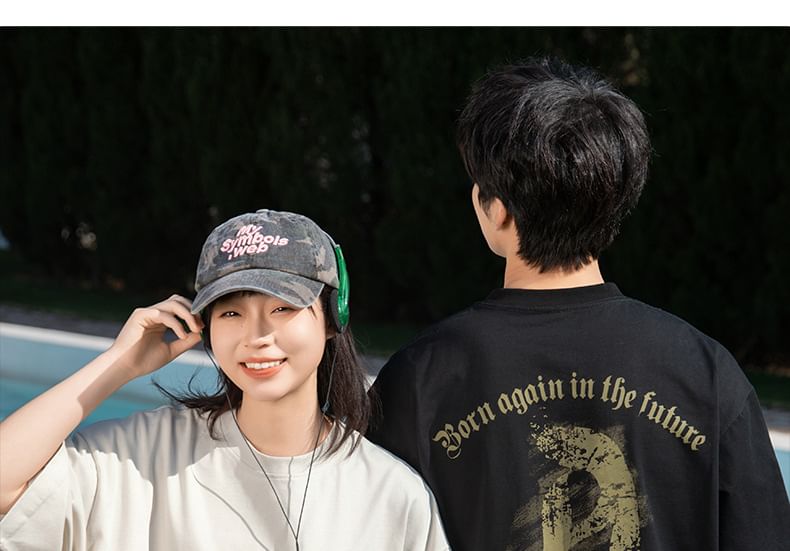 Really Point - Koppel bijpassende korte mouwen ronde hals drop schouder letters print oversized T-shirt