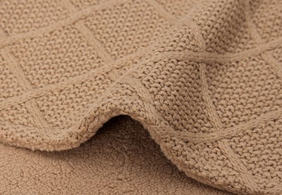 Jollein Strikket Teppe Rutemønster med Teddy-fleece, Biscuit