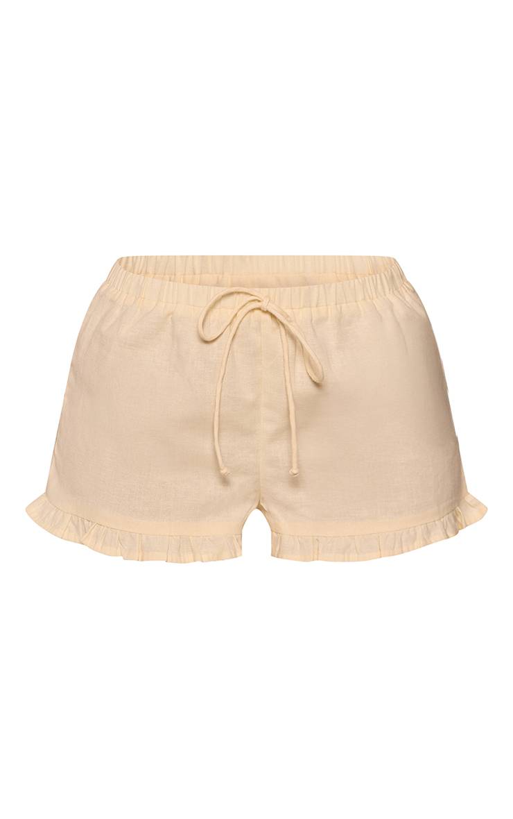 Butter Cream Short Mini Petite En Lin Crème Buttercream Avec Taille Cordon Coulissant Et Ourlet À Volants Ensemble Coordonné