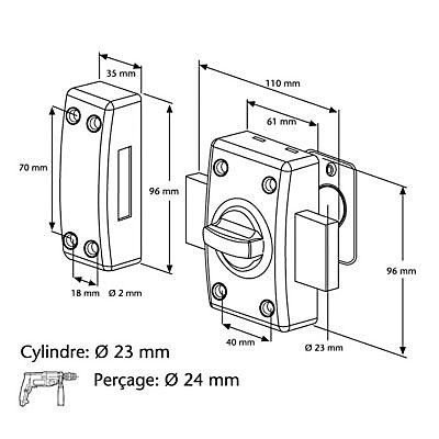 Verrou à bouton avec cylindre ø23 mm / 50 mm Abus