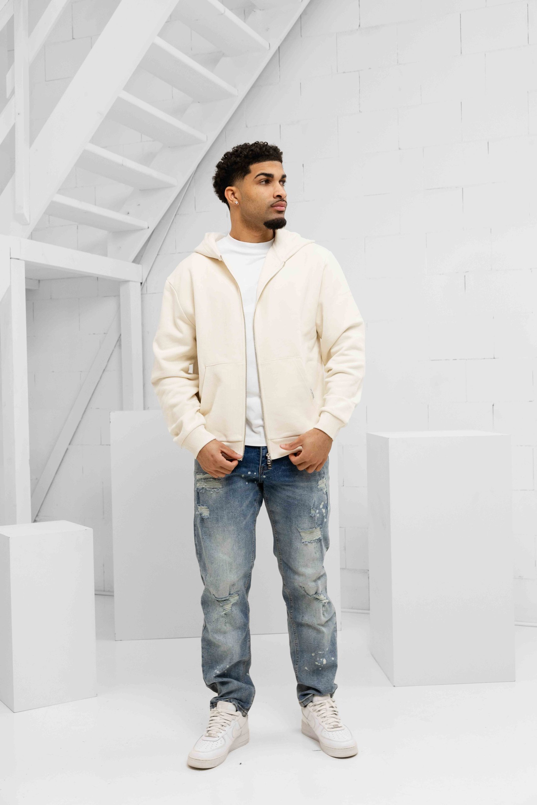 Off The Pitch Phantom Zip Hoodie Heren Gebroken Wit