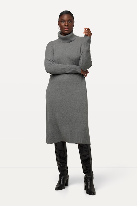 Strickkleid, H-Linie, Rippstrick, Stehkragen, Langarm