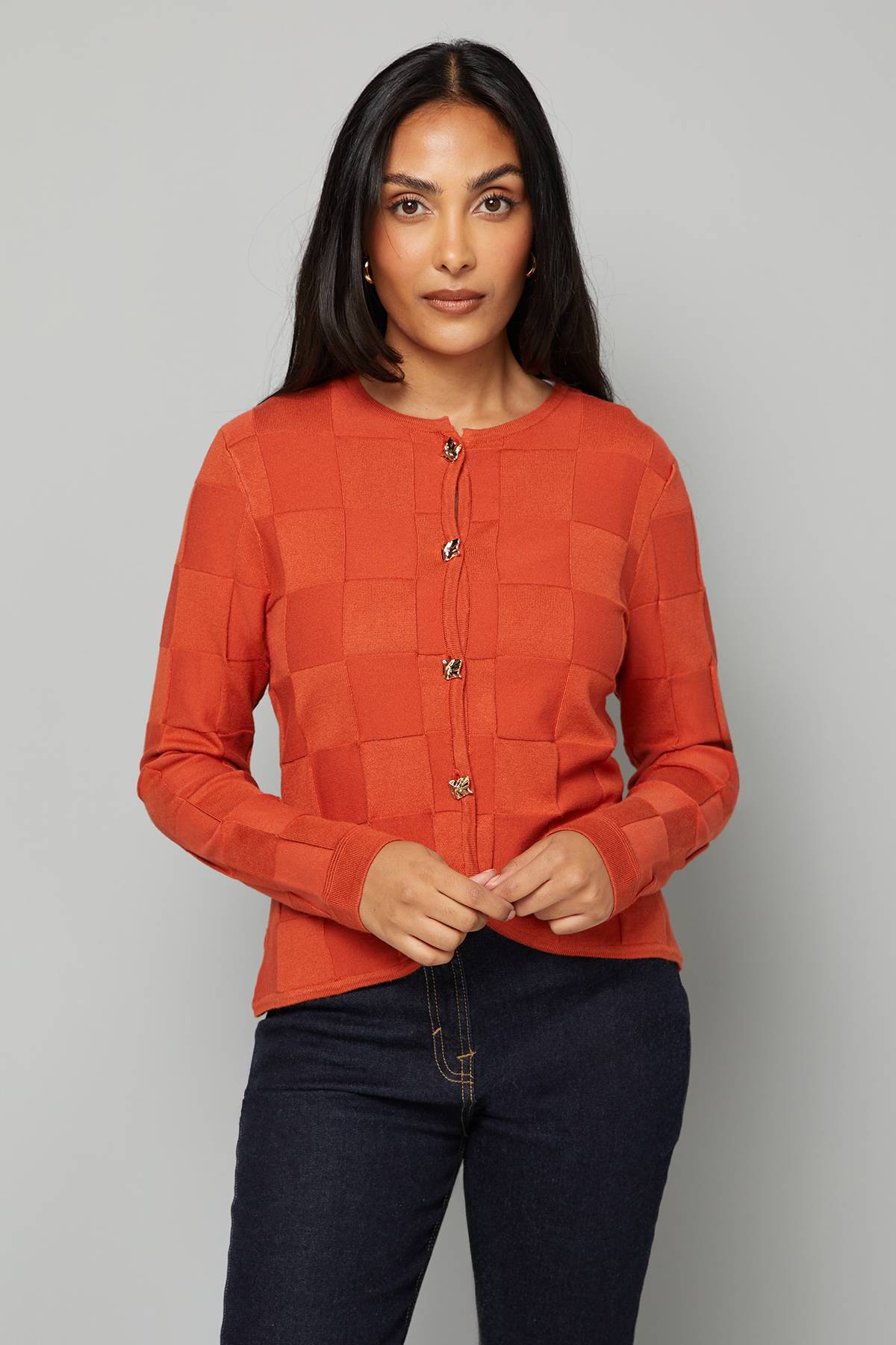 Wallis Cardigan Petite avec Détails de Points Rouille