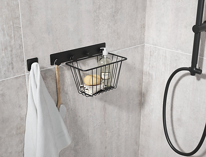 Patère salle de bains à visser ou à coller 1 tête GoodHome Koros en acier coloris noir