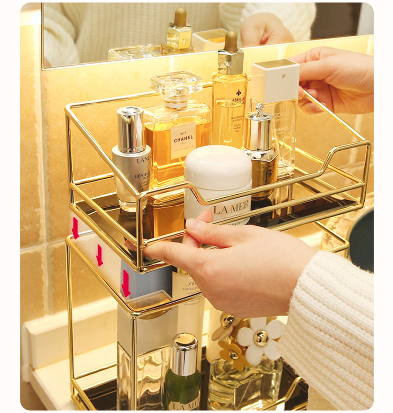 (24x14x30cm) Metall Beauty Make Up Organizer Aufbewahrungs Ständer - Gold