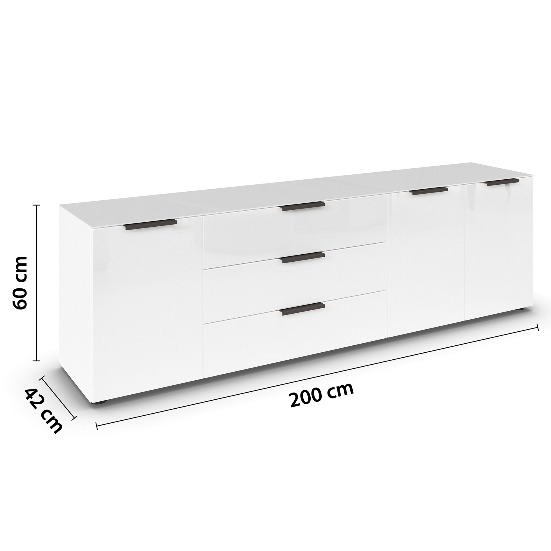Lowboard - alpinweiß - weiß - Glasfront - 199 cm