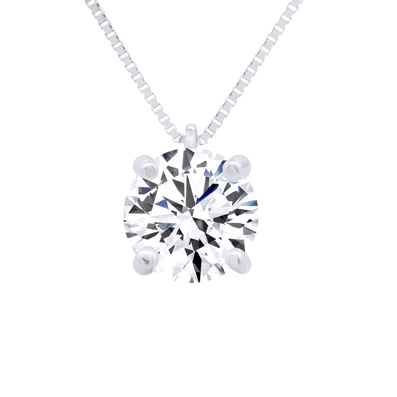 Collier solitaire - Or Blanc - Orné d'un Oxyde de Zirconium 6 mm serti Griffe
