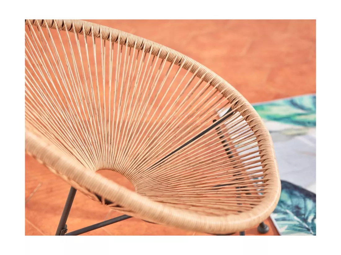 Salon de jardin 2 fauteuils oeuf + table basse beige, ACAPULCO