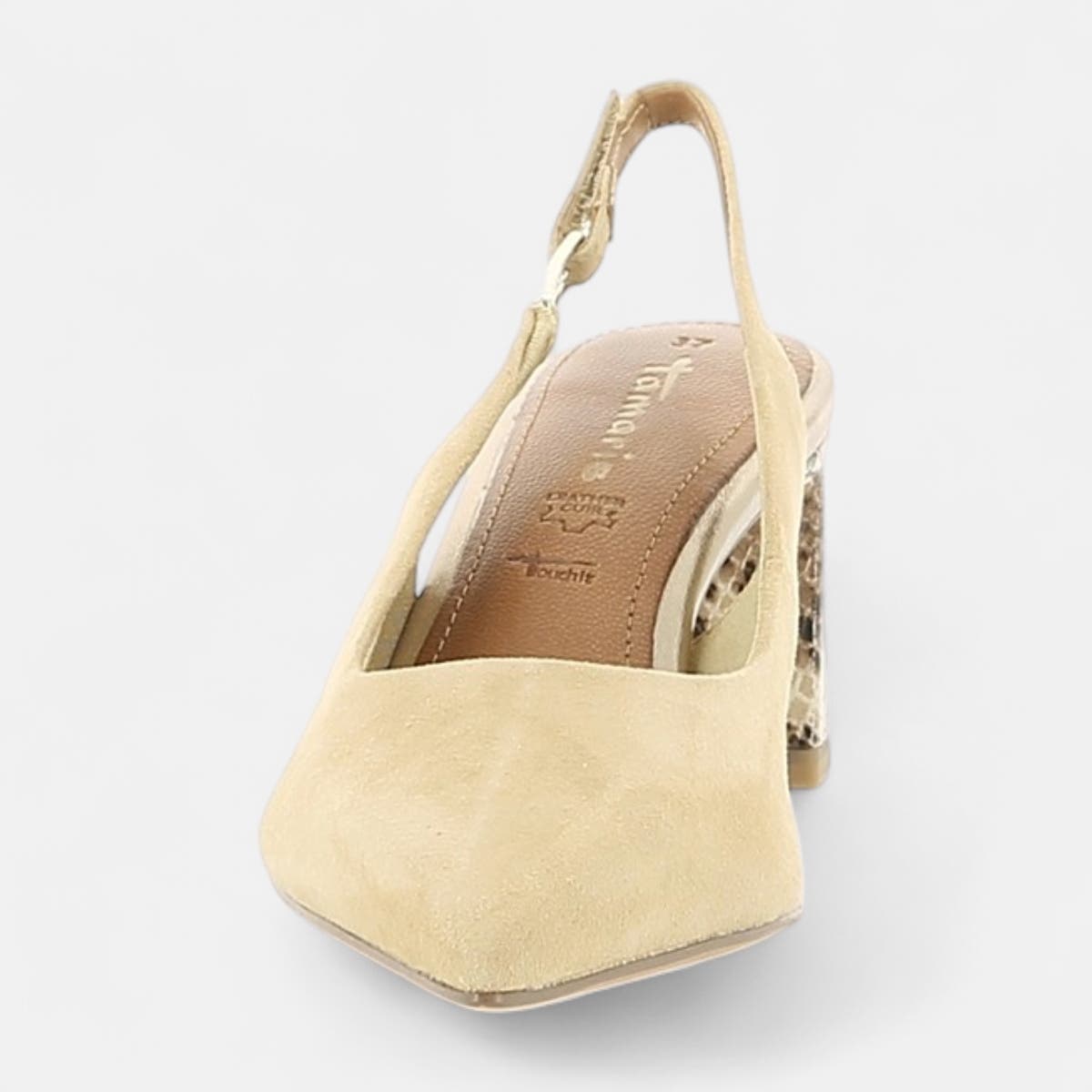 Escarpins avec bride arrière à talon Femme en cuir beige