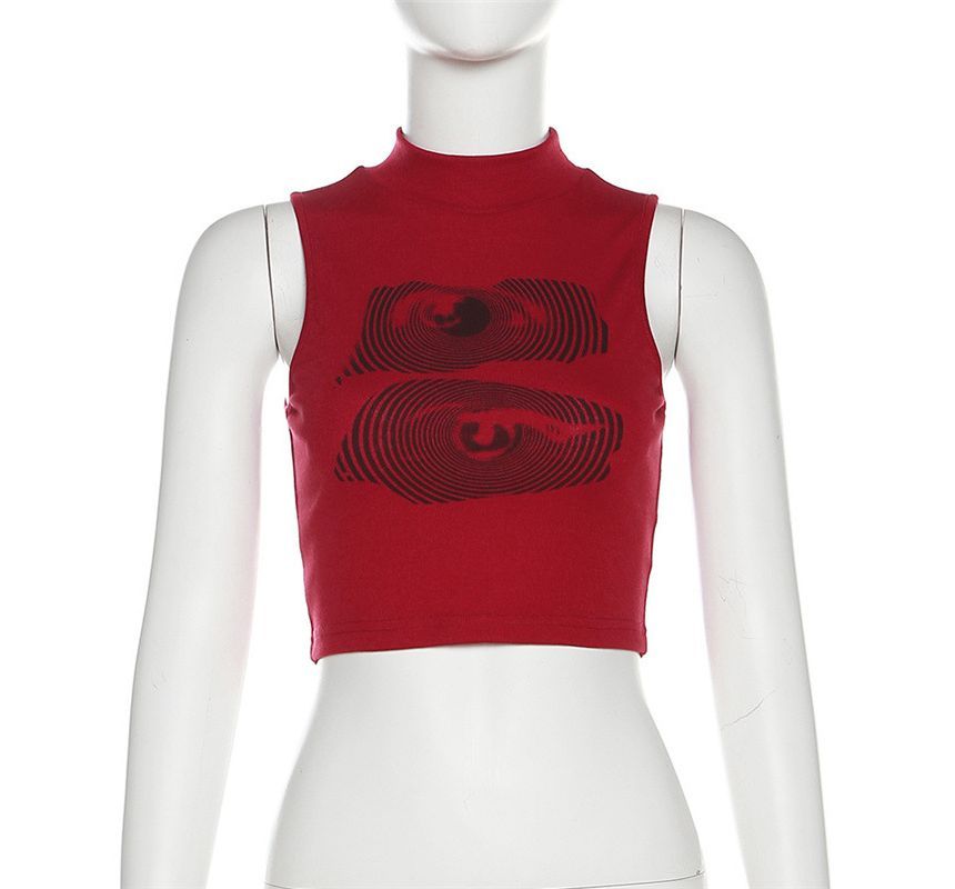Sugarcoat - Crop tanktop met nephals en print