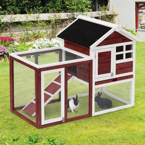 PawHut Gaiola de madeira para coelhos de 2 níveis para uso externo