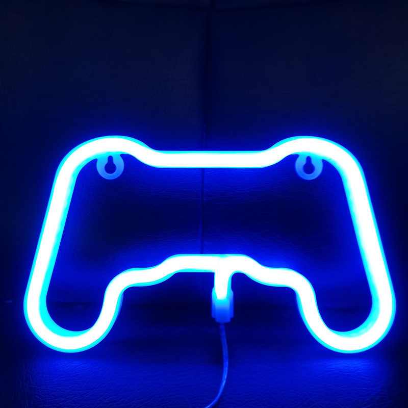 (24x14.2cm) LED Neon Sign Game Controller Wand Deko Licht Schild Home / Party Accessoire (Batteriebetrieben/USB) - Blau