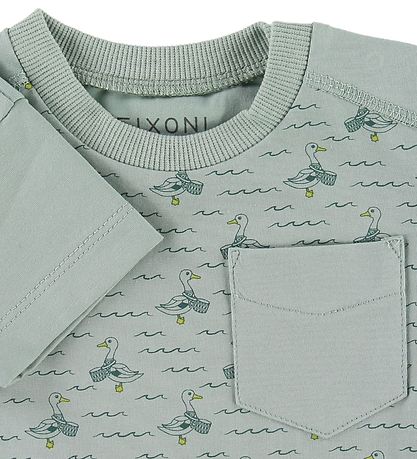 Fixoni T-shirt - Støvet  Grøn m. ?nder/B?lger