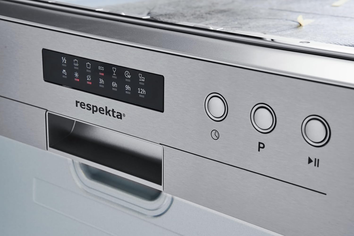 Respekta Spülmaschine teilintegriert 60 cm / Einbau-Geschirrspüler mit 6 Programmen / Startzeitvorwahl / 12 Maßgedecke / LED -Display / GSP60TIDM