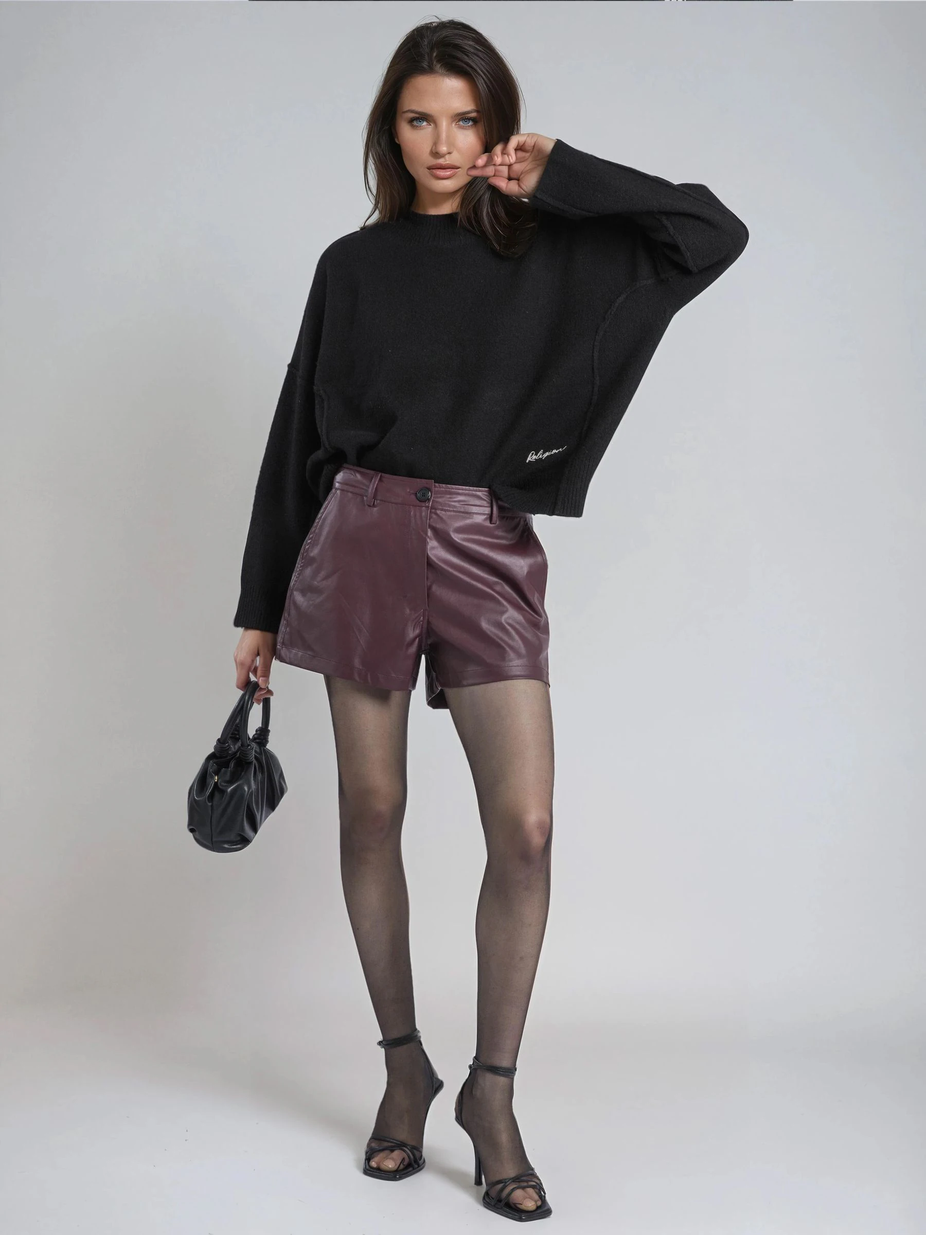Religion Dark Orbit Faux Leather Shorts With Pocket Details
