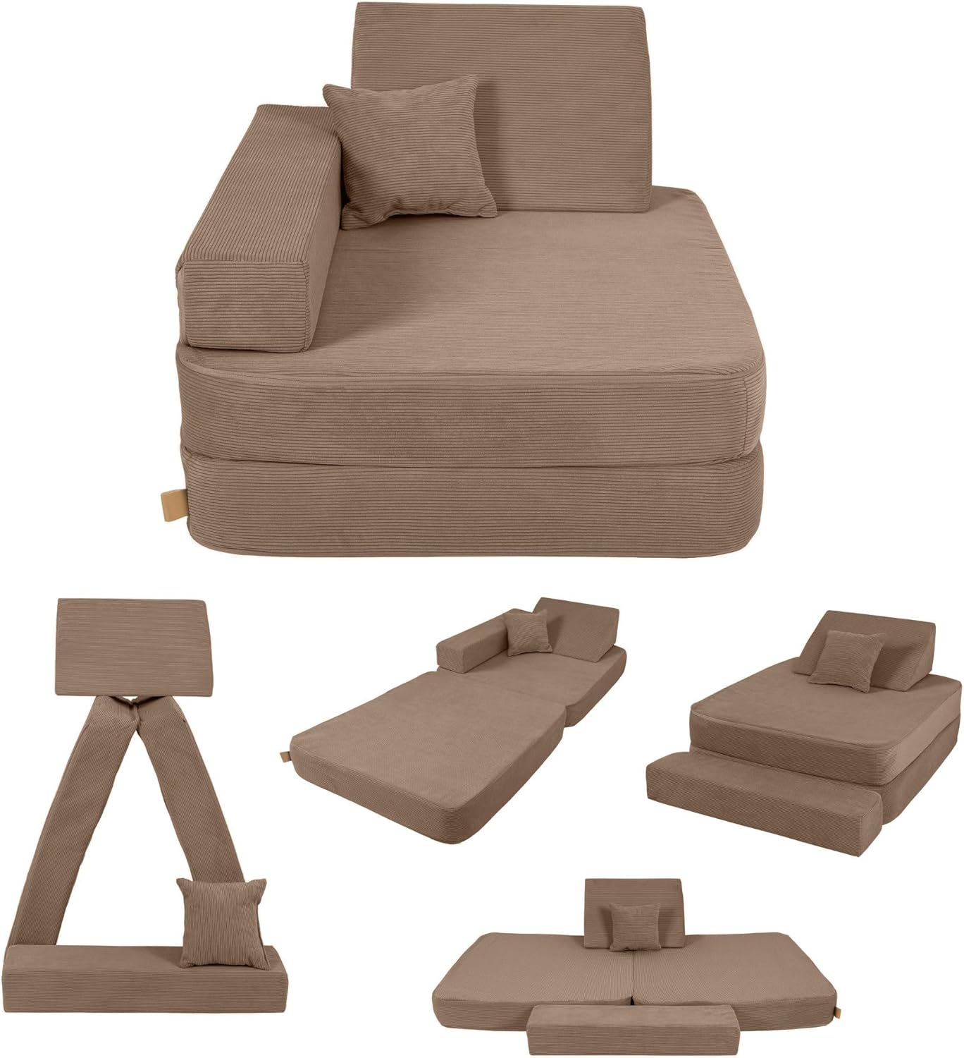 Angelove Kindersessel 3‑in‑1 - Faltbare Kindercouch & Spielmatratze aus Cord, Bequemer Spielsofa‑Sessel ab 1 Jahr, Braun