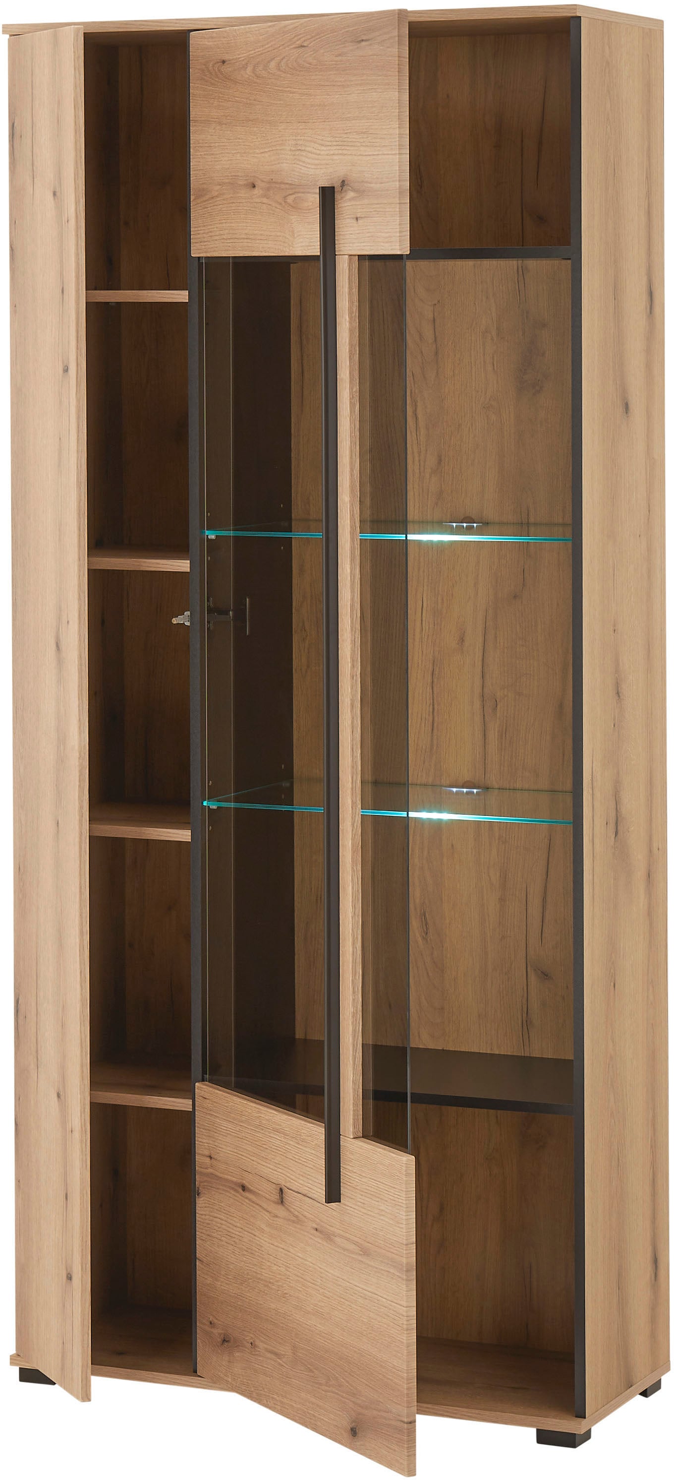 INOSIGN Vitrine »Cantara, Vitrinenschrank in Eiche Evoke oder weiss, Standvitrine« schwarzer Stangengriff, ausreichend Stauraum, vielseitig einsetzbar