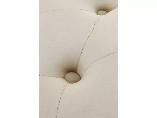 Banc tapissé en tissu velouté beige avec pieds en bois