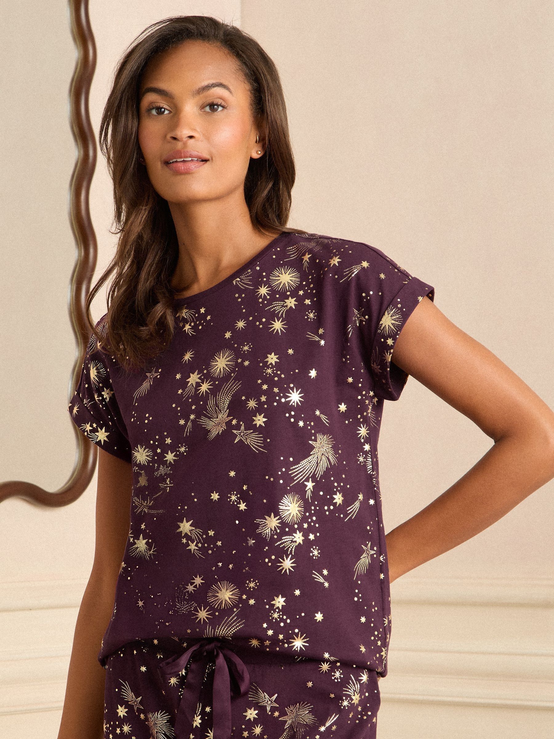 Deep Berry - Love & Roses Christmas Short Sleeve Gold Foil Pyjama Set