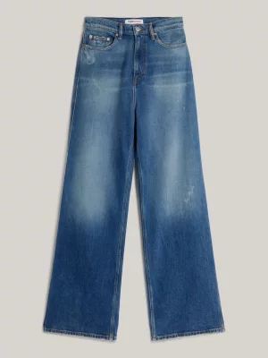 Calça jeans Claire de cintura alta, pernas largas e efeito desbotado.