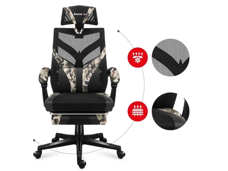 Huzaro Combat 5.0, PC gamingstol, 140 kg, Trådsæde, Ryglæn i net, PC, 610 x 610 mm