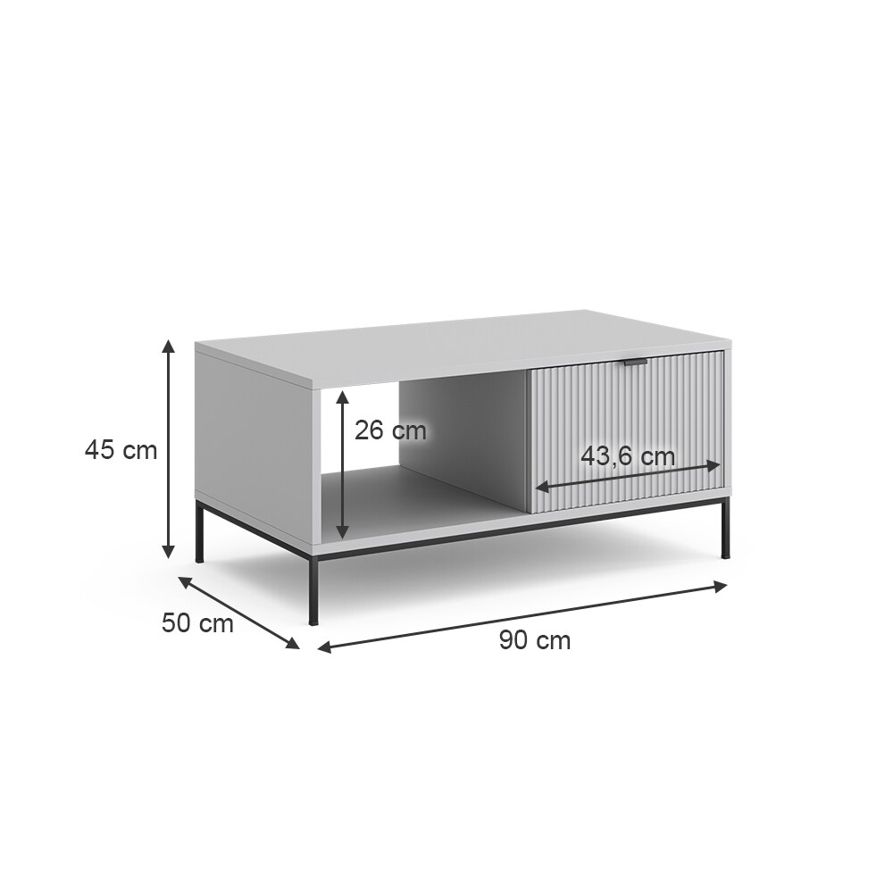 Vicco Couchtisch Eliza 90 x 50 cm, Grau, moderner Wohnzimmertisch mit Schublade