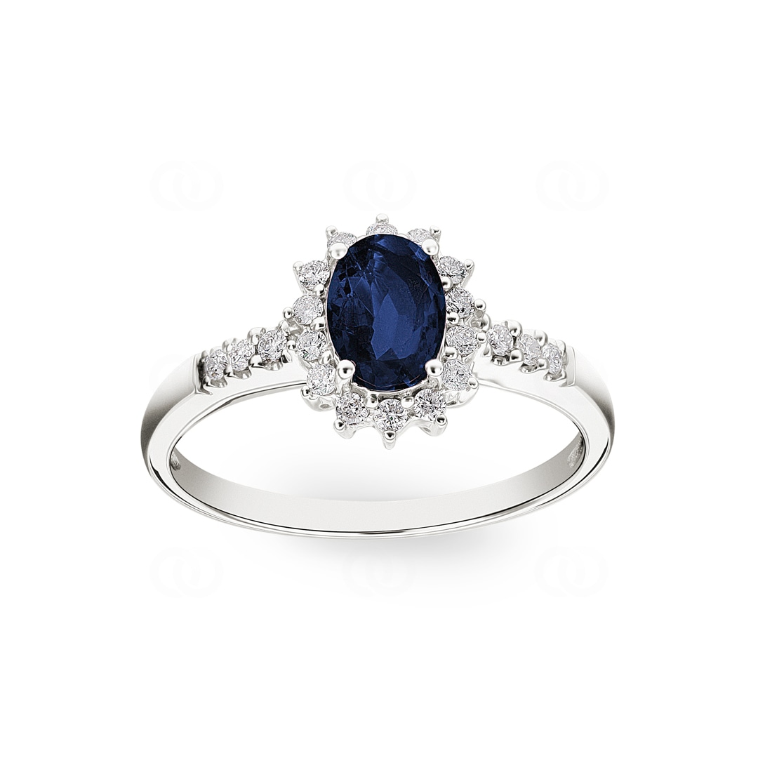 Entourage Ring 750/18 K Weissgold mit Saphir & Diamanten 0.19 ct H/si