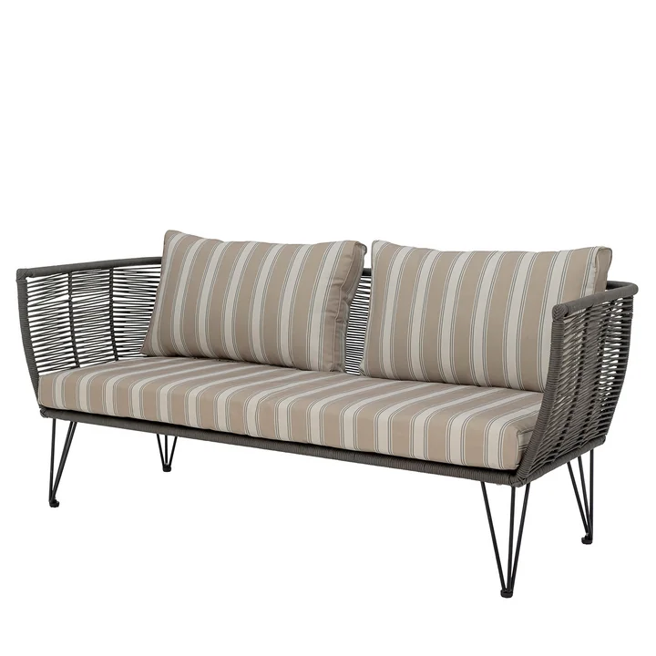 Bloomingville - Mundo Sofa mit Kissen, grün / weiss beige gestreift