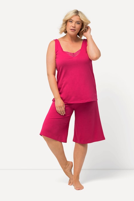 Kurzpyjama, Spitze, V-Ausschnitt, ärmellos, Shorts