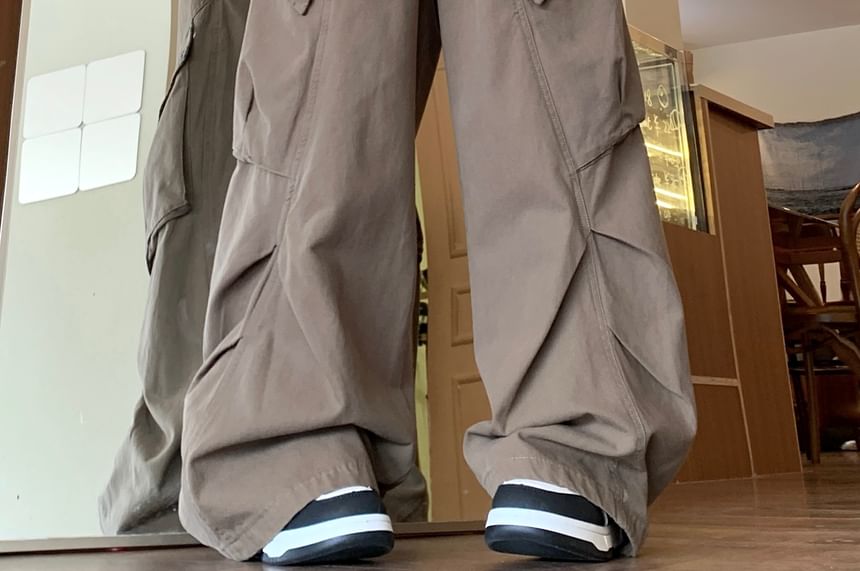 RONIN - High Rise Plain Wide Leg Cargo-broek