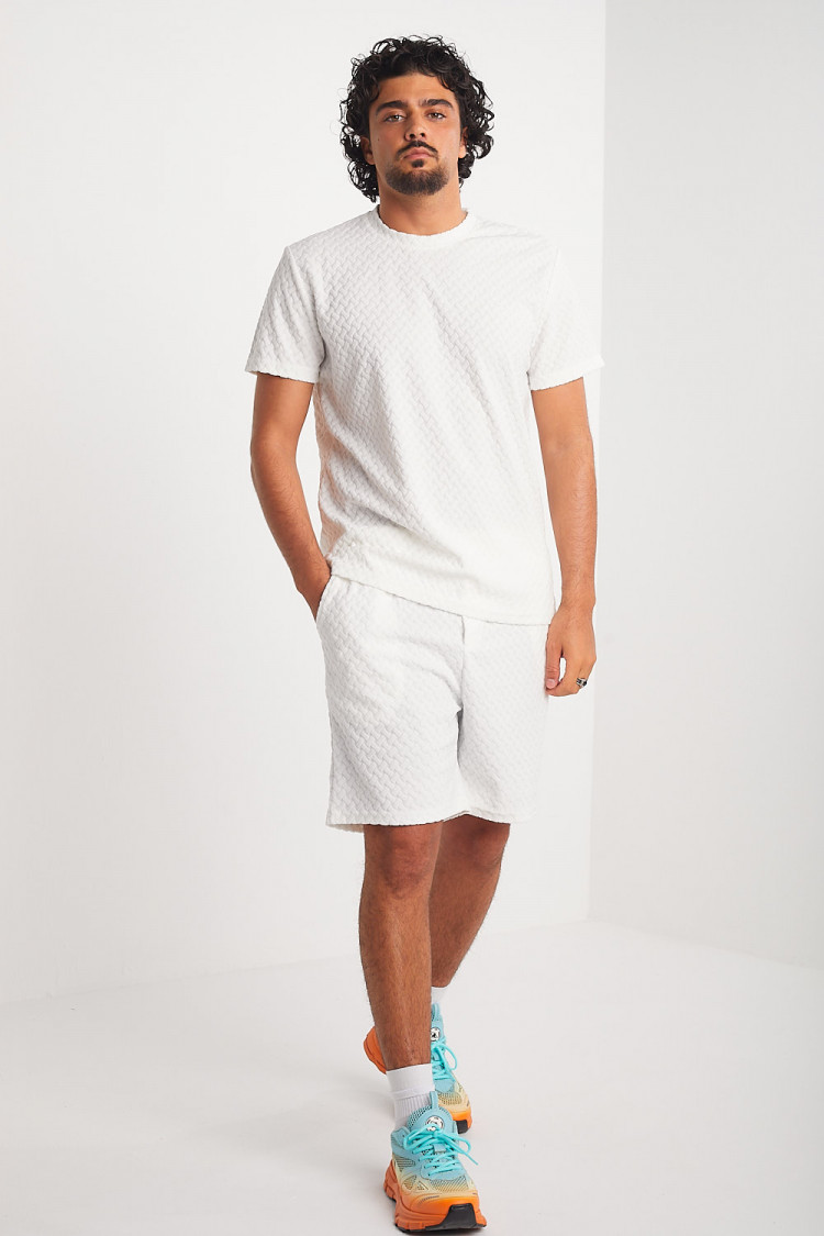 Ensemble 2 pièces t-shirt + short blanc texturé