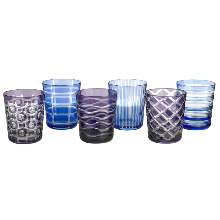 POLSPOTTEN Cuttings glazen set van 6 cobalt