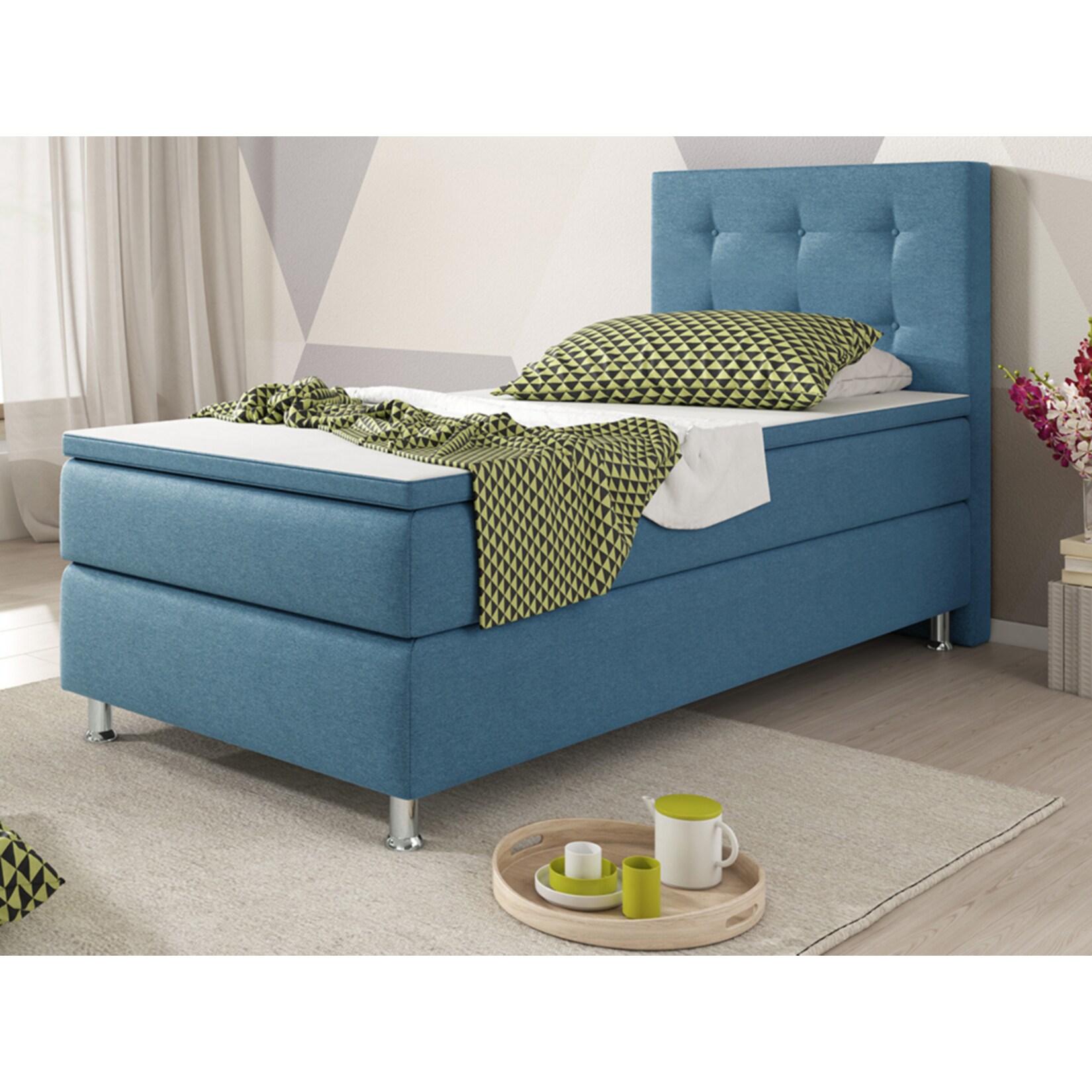 Inter Handels Boxspringbett Köln 90 x 200 cm, blau