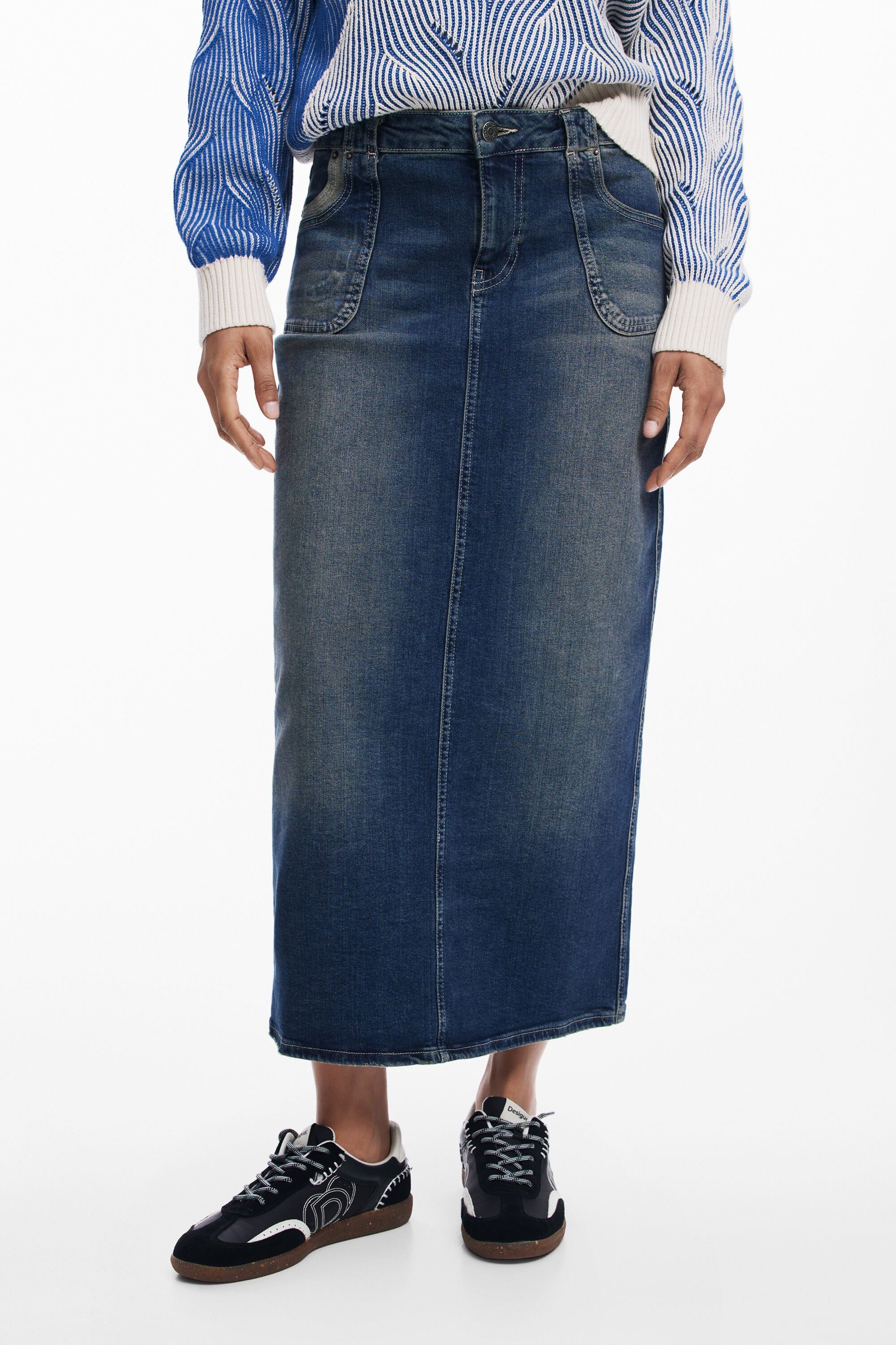 Falda midi em denim