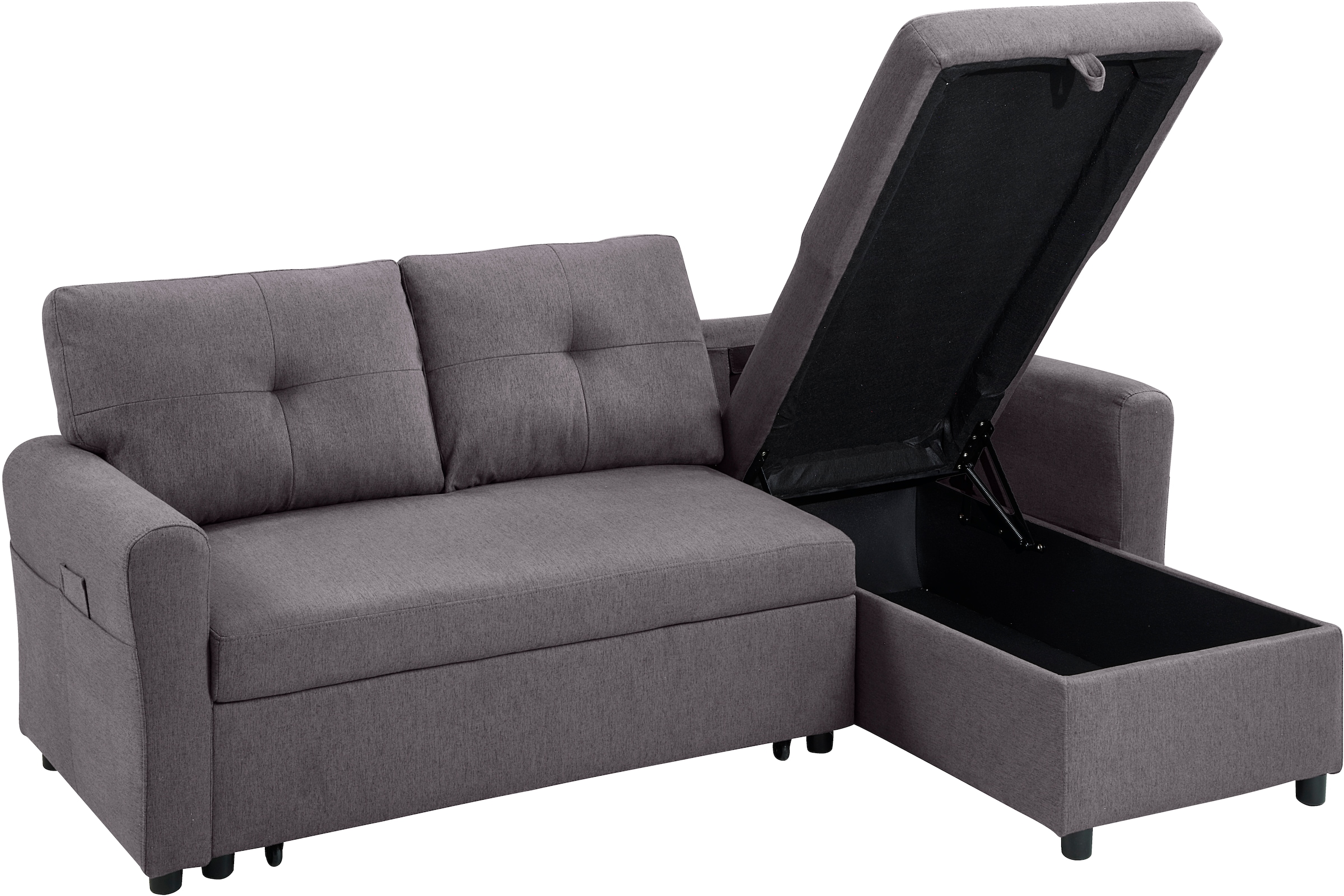 ATLANTIC home collection Schlafsofa »Gustavo L-Form, B: 199 cm« mit Bettfunktion, Bettkasten & seitlichen Taschen