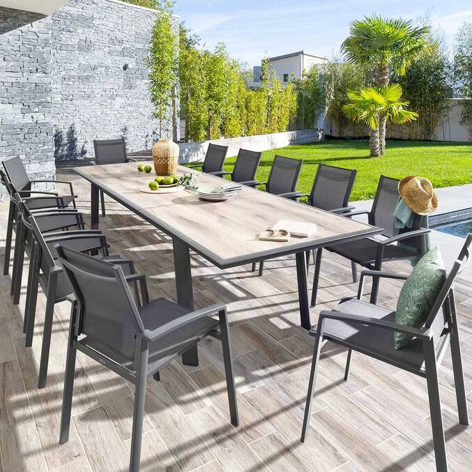 Table de jardin extensible PAVANE Graphite & Pécan
