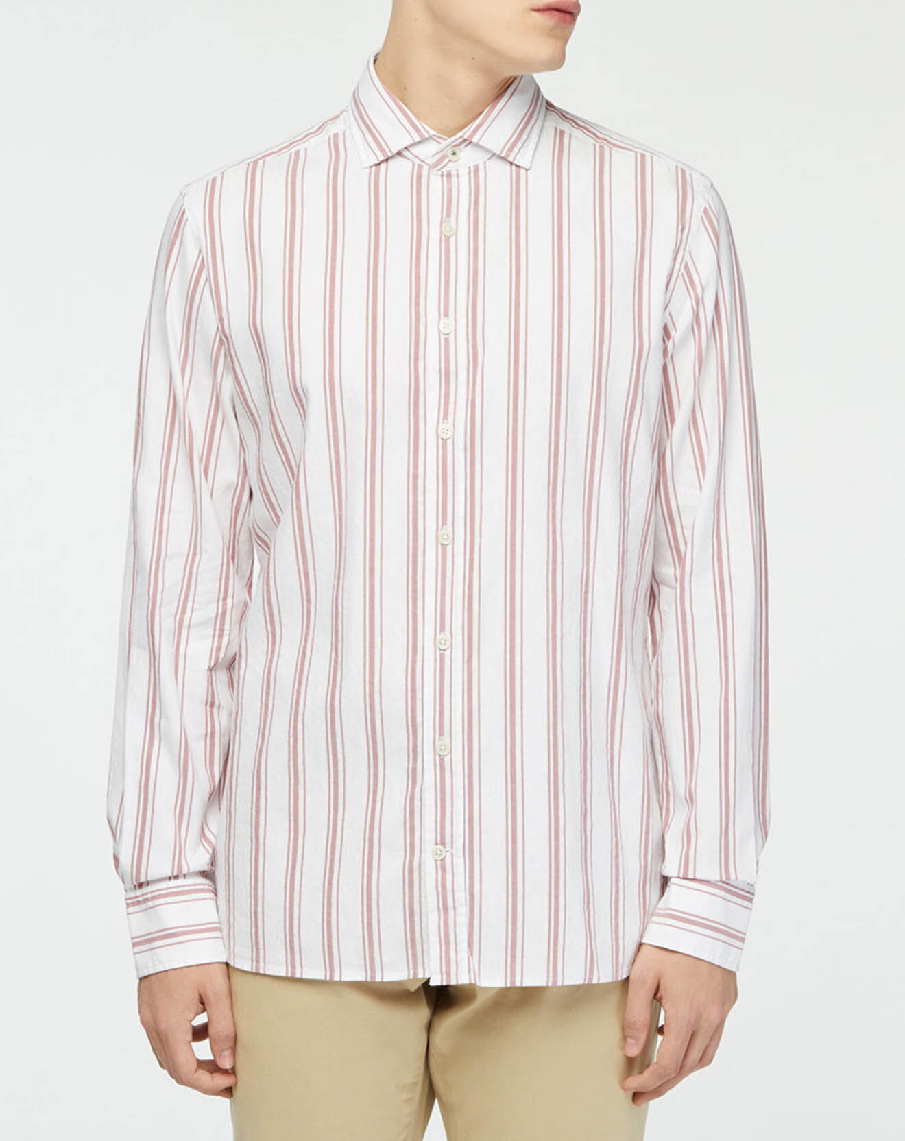 Hackett London Chemise Slim Fit en Coton & Lin Washed à rayures écru/bordeaux