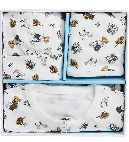 Polo Ralph Lauren Gaves?t - 3 Dele - Hvid/Brun m. Bamser