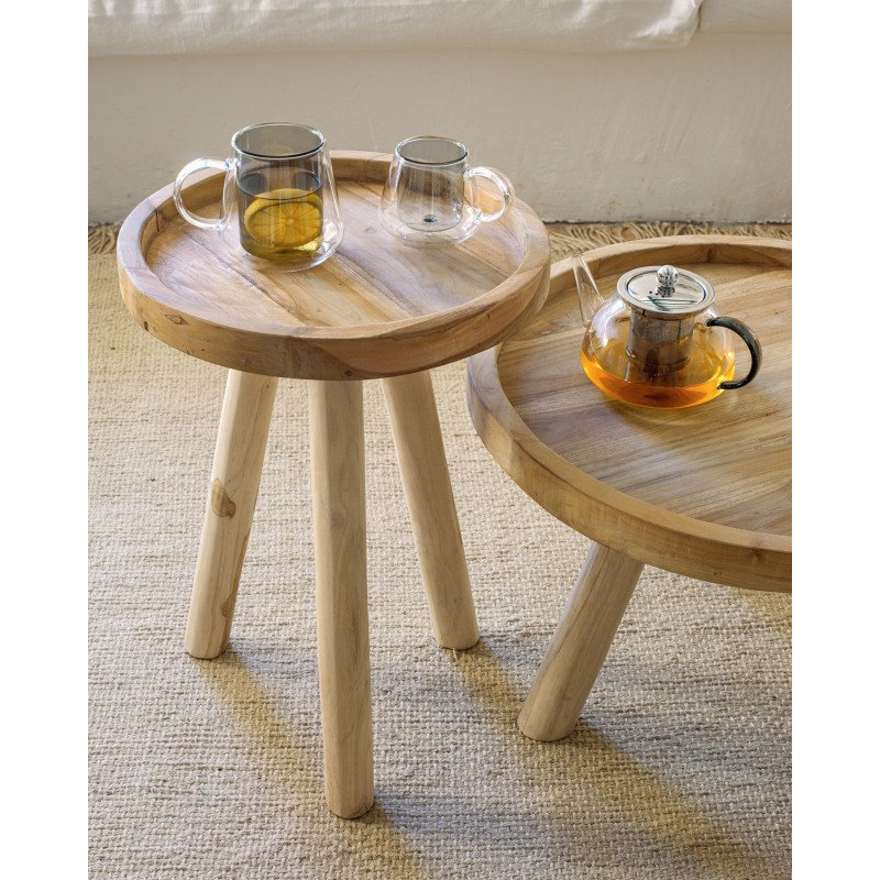 Table d'appoint ronde Glenda en bois massif de teck Ø 35 cm