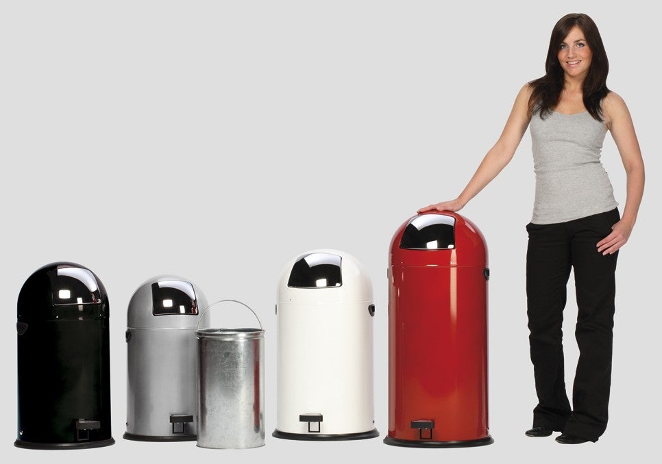 PROREGAL Classic Afvalbak met klep, binnenbak, voetpedaal, 40 liter, HxBxD 73 x 46,5 x 46,5 cm, gegalvaniseerd staal, wit