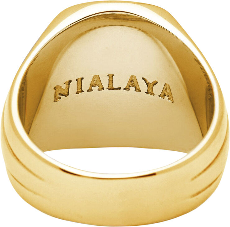 Nialaya Men's Oblong Gold Plated Signet Ring with Onyx Gold