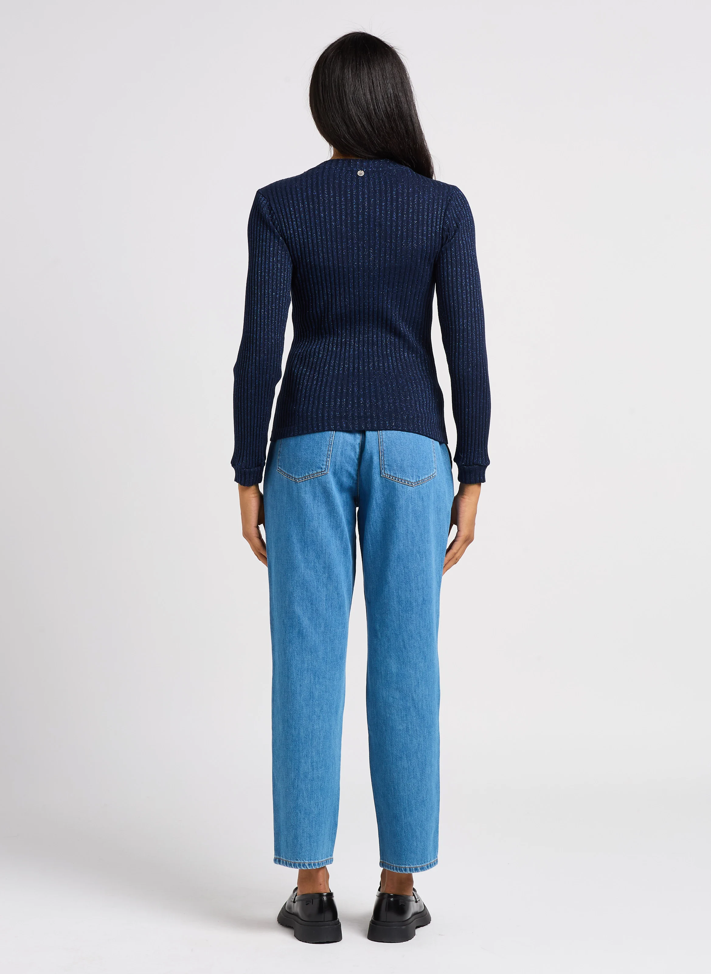 MALENE - Pull col rond en coton mélangé | Bleu