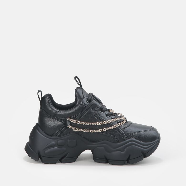 Binary Chain baskets basses véganes, noir et chaîne dorée