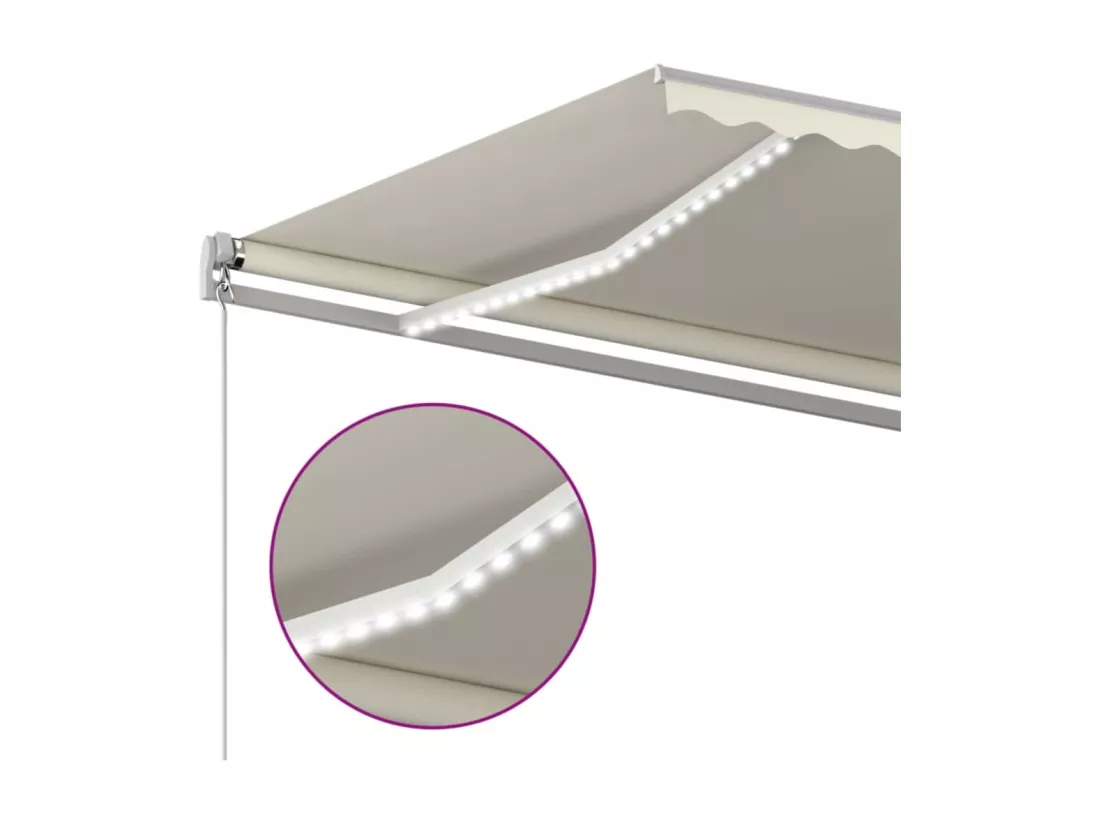 Auvent manuel rétractable avec LED 500x350 cm Crème