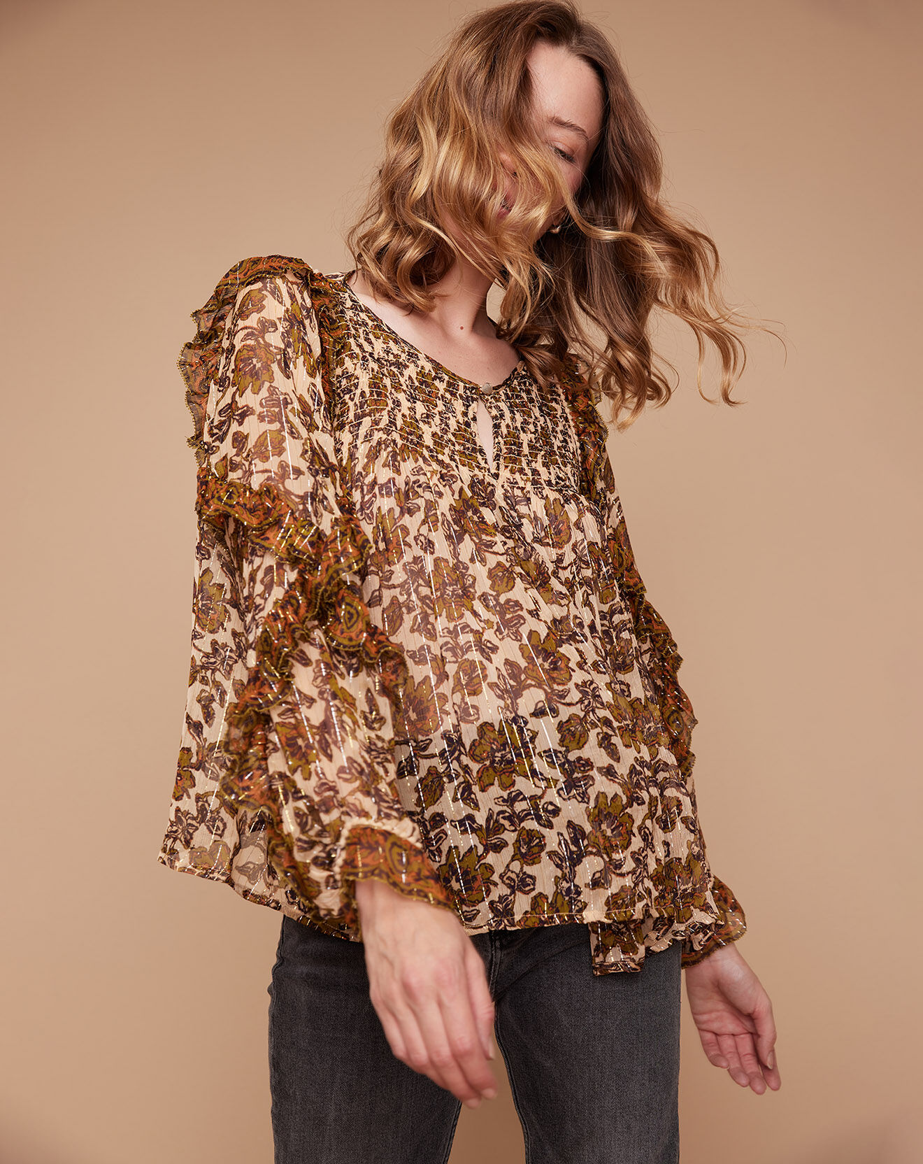 Louizon Blouse Ottis imprimée vanille