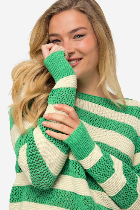 Pullover, Ringel, Strukturmix, Rundhals, Langarm