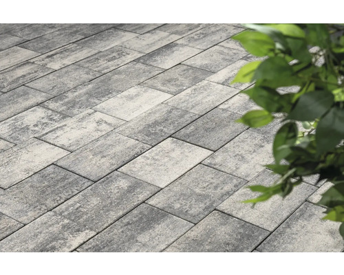 Rechthoekige straatsteen Cordena wit-antraciet melange 30 cm x 20 cm x 6 cm